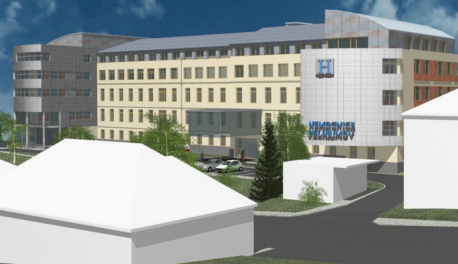 Hlavní lůžková budova v Nemocnici Pelhřimov; Objem investice: 472 356 099 Kč (Zdroj: Interní databáze ÚRR ROP JV)